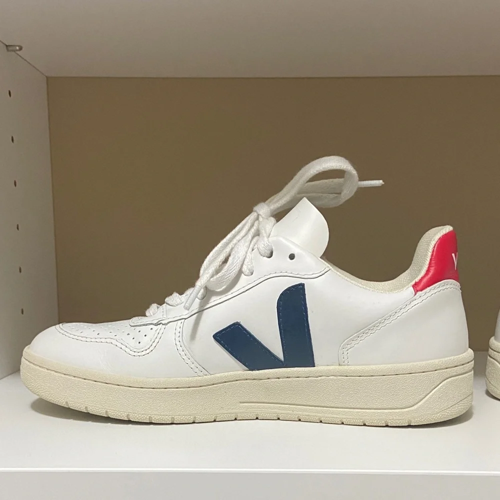 Veja White Sneakers with Navy and Red Accents 6 - Picture 8 of 10